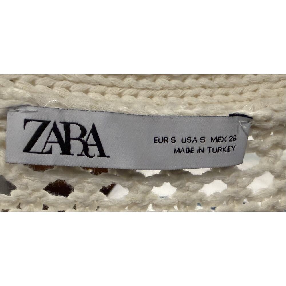NEW W/O Tags Zara Crochet Cream Short Sleeve Tie Front Cardigan Sweater Small - Picture 7 of 9